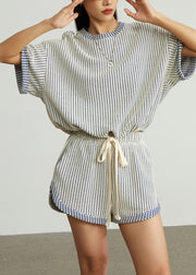 Blue Plaid Cotton Tanks And Shorts Two Piece Set Oversized Summer