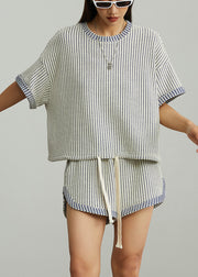 Blue Plaid Cotton Tanks And Shorts Two Piece Set Oversized Summer