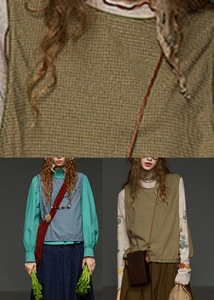 Blue Plaid O-Neck Patchwork Waistcoat Fall