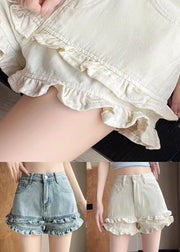 Blue Pockets High Waist Summer Denim Shorts Ruffled