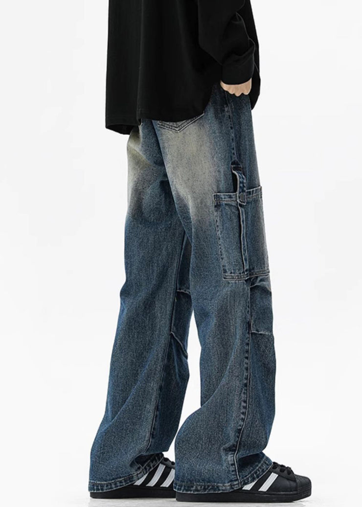 Blue Pockets Original Design High Waist Denim Men Pants Spring