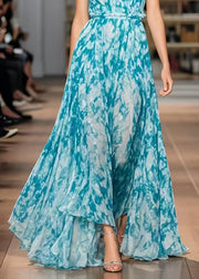 Blue Print Chiffon Halter Sundress Exra Large Hem Summer