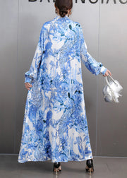 Blue Print Draping Chiffon Party Dress Oversized Fall