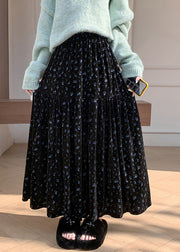 Blue Print Elastic Waist Velvet Winter Skirts Wrinkled