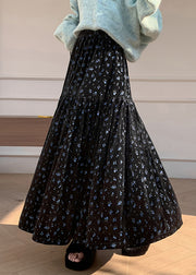 Blue Print Elastic Waist Velvet Winter Skirts Wrinkled