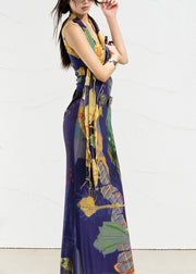 Blue Print Maxi Spaghetti Strap Dresses Summer