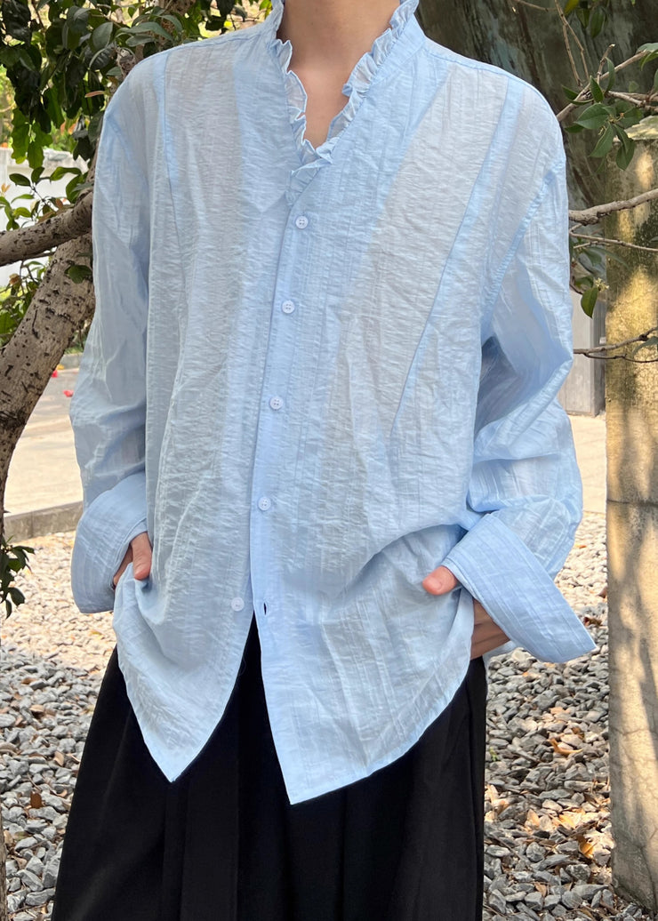 Blue Solid Cotton Fall Men&