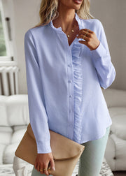 Blue Solid Shirt Ruffled Patchwork Puff Sleeve