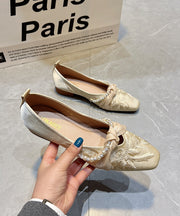 Blue Women Splicing Satin Embroidered Flat Feet Shoes