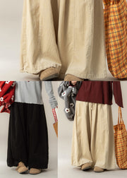 Bobo Black Elastic Waist Corduroy Wide Leg Pants Spring