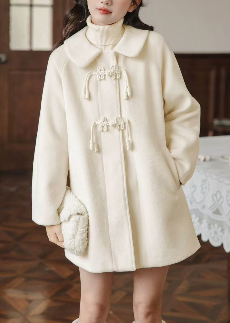 Bohemian Apricot Fur Collar Chinese Button Woolen Trench Winter