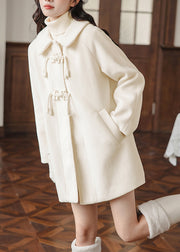 Bohemian Apricot Fur Collar Chinese Button Woolen Trench Winter