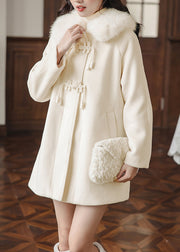 Bohemian Apricot Fur Collar Chinese Button Woolen Trench Winter