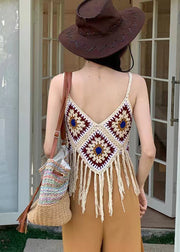 Bohemian Apricot Hollow Out Tasseled Strap Tank Summer