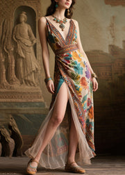 Bohemian Apricot Print Side Open Chiffon Sundress Summer