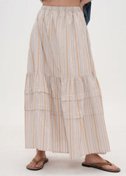 Bohemian Apricot Striped Patchwork Cotton Skirt Summer