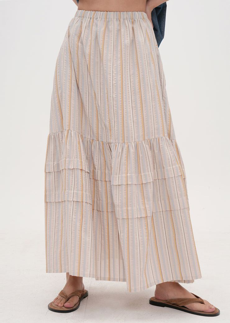 Bohemian Apricot Striped Patchwork Cotton Skirt Summer