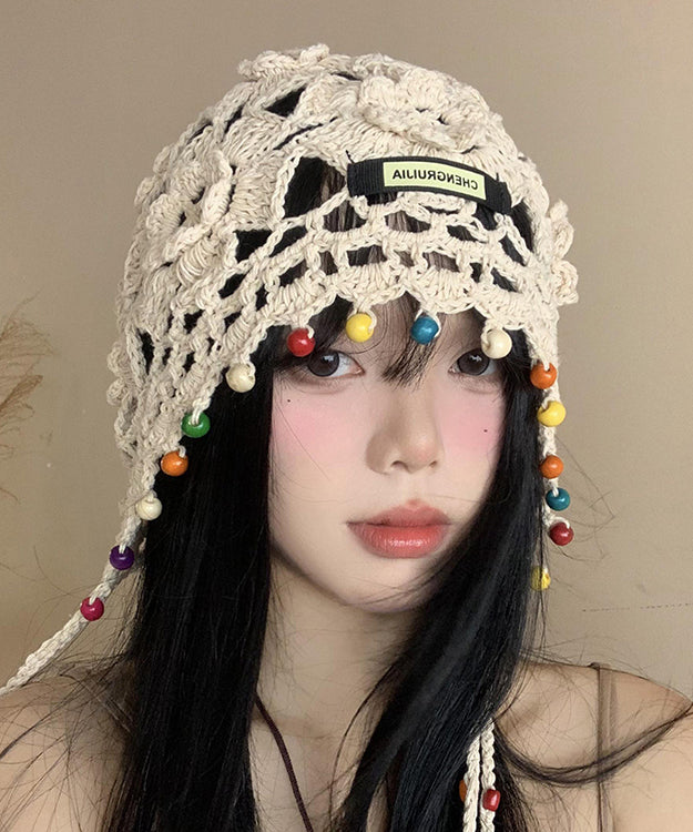 Bohemian Beige Hollow Flower Tassel Boonie Hat