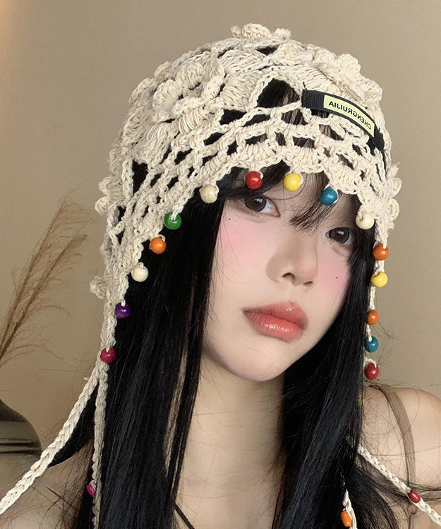 Bohemian Beige Hollow Flower Tassel Boonie Hat