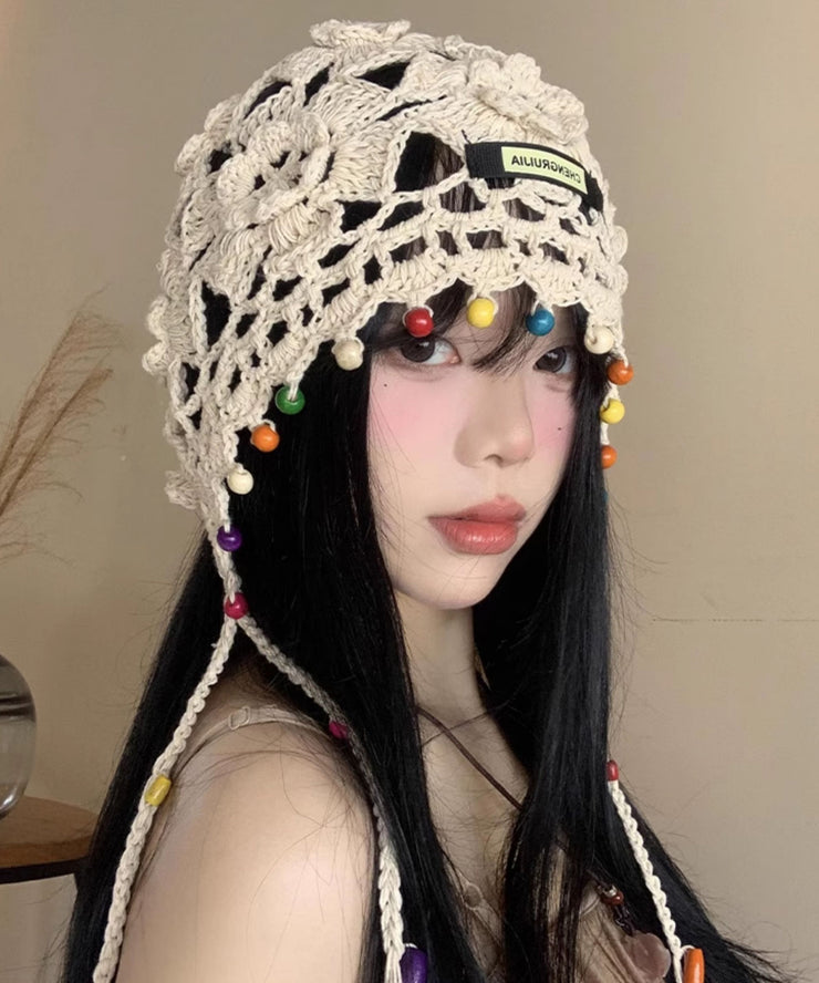 Bohemian Beige Hollow Flower Tassel Boonie Hat