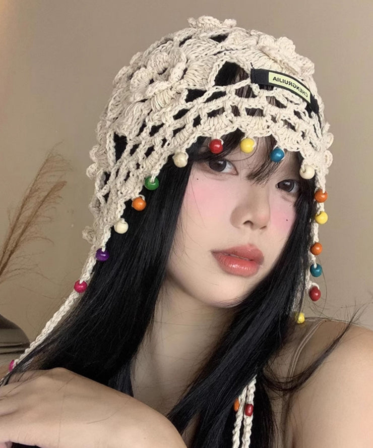 Bohemian Beige Hollow Flower Tassel Boonie Hat