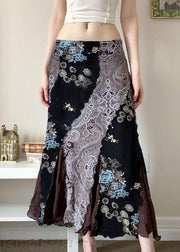 Bohemian Black Print Patchwork Cotton Skirts Summer
