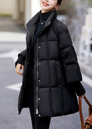 Bohemian Black Stand Collar Drawstring Duck Down Puffer Jacket Winter