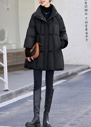 Bohemian Black Stand Collar Drawstring Duck Down Puffer Jacket Winter