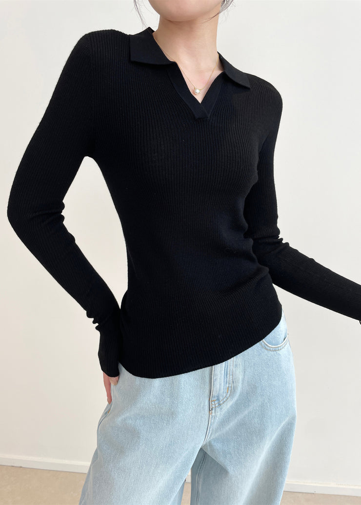 Bohemian Black V Neck Silm Fit Knit Tops Spring