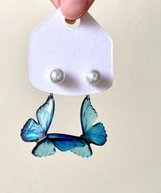 Bohemian Blue Copper Alloy Pearl Butterfly Drop Earrings