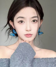 Bohemian Blue Copper Alloy Pearl Butterfly Drop Earrings