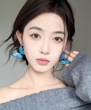 Bohemian Blue Copper Alloy Pearl Butterfly Drop Earrings