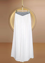 Bohemian Blue Embroidered Elastic Waist Cotton Pants Fall