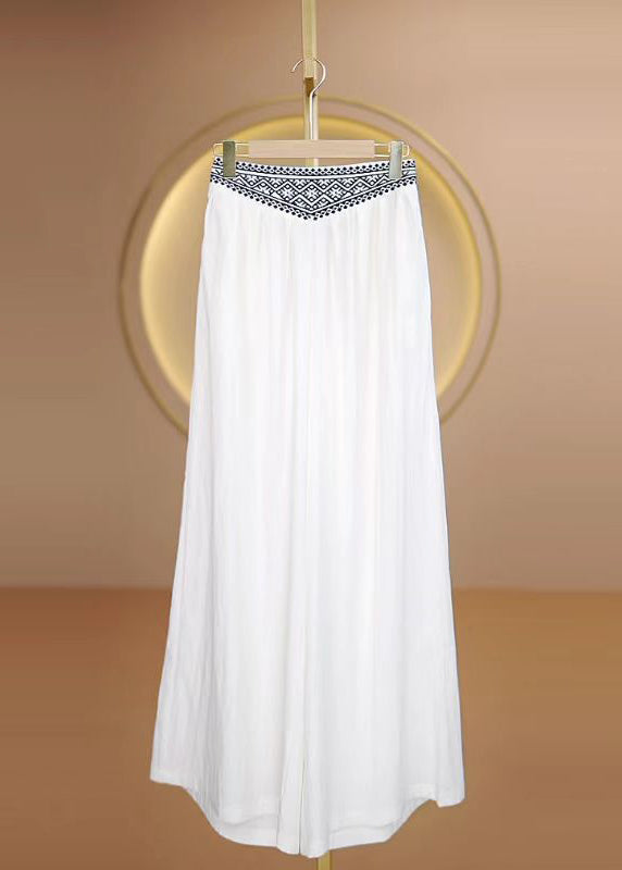 Bohemian Blue Embroidered Elastic Waist Cotton Pants Fall