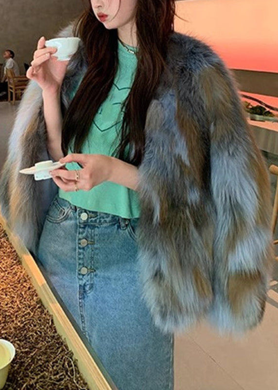 Bohemian Blue Fox Collar Leather And Fur Coats Winter