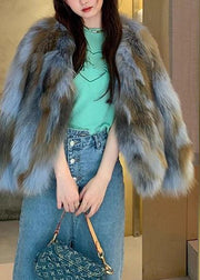 Bohemian Blue Fox Collar Leather And Fur Coats Winter