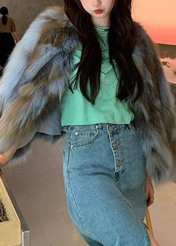 Bohemian Blue Fox Collar Leather And Fur Coats Winter