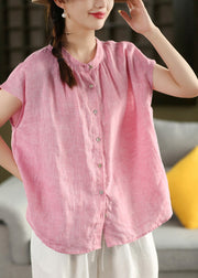 Bohemian Blue Oversized Linen Blouse Tops Summer
