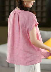 Bohemian Blue Oversized Linen Blouse Tops Summer
