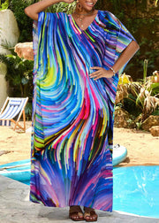 Bohemian Blue Oversized Print Chiffon Robe Dresses Summer