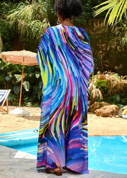 Bohemian Blue Oversized Print Chiffon Robe Dresses Summer