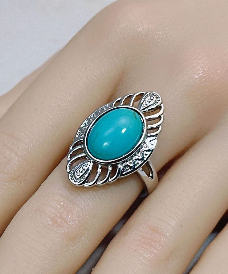 Bohemian Blue Sterling Silver Turquoise Hollow Out Rings