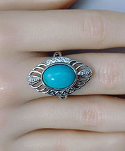 Bohemian Blue Sterling Silver Turquoise Hollow Out Rings