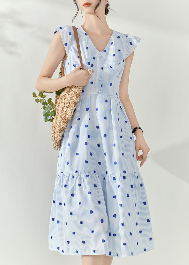 Bohemian Blue V Neck Print Tunic Maxi Dresses Summer