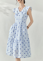 Bohemian Blue V Neck Print Tunic Maxi Dresses Summer