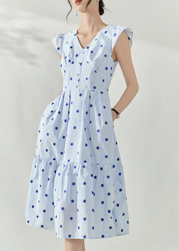 Bohemian Blue V Neck Print Tunic Maxi Dresses Summer