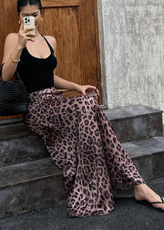 Bohemian Brown Leopard Print Draping Silk Wraped Skirts Fall