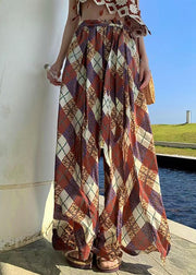 Bohemian Brown Print Side Open Chiffon Wide Leg Pants Summer
