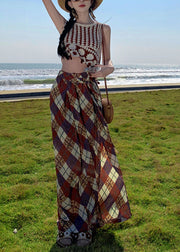Bohemian Brown Print Side Open Chiffon Wide Leg Pants Summer