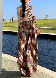 Bohemian Brown Print Side Open Chiffon Wide Leg Pants Summer
